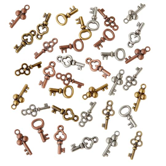 12 Packs: 36 ct. (432 total) Found Objects™ Multicolor Mini Keys by Bead Landing™